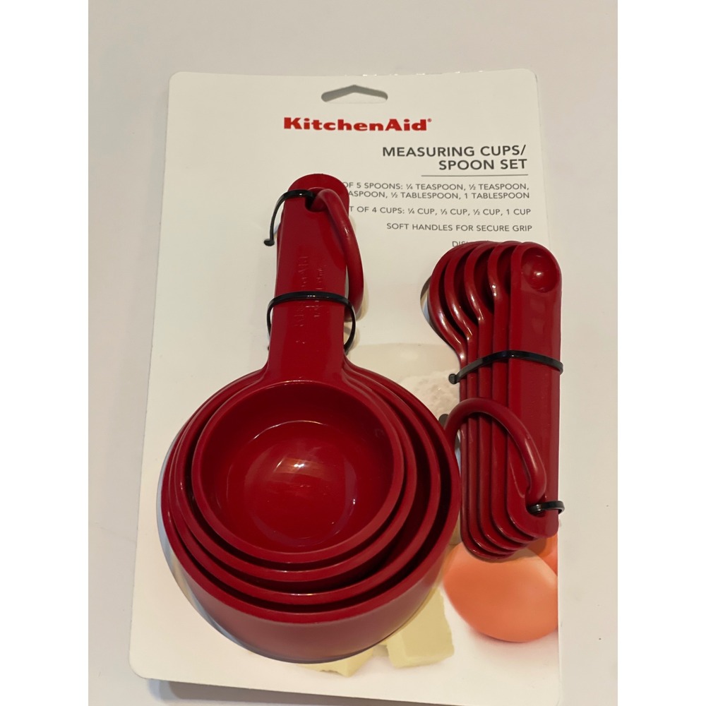 KitchenAid Measuring Cups Spoons Set Red Plastic 9pc Soft Grip KQ475OHERA New